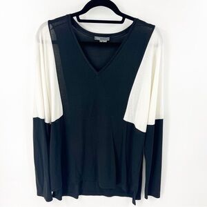 ✅ Vince Colorblock Long Sleeve Tee BLACK WHITE SIZE MEDIUM